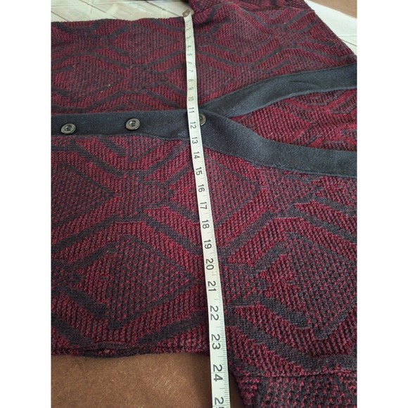 Men's Burgundy & Black Patterned Cardigan Sweater - Picture 11 of 12